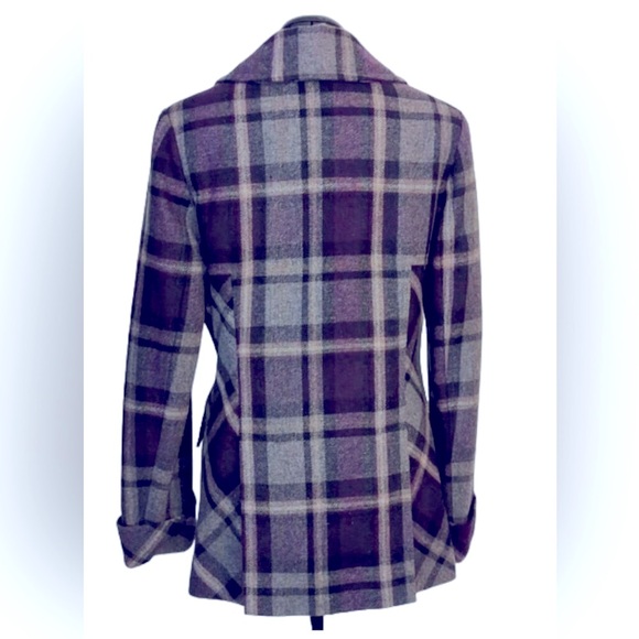 Moda International Wool Blend Purple Grey Plaid Tartan Winter Peacoat Women's XS - Picture 2 of 16